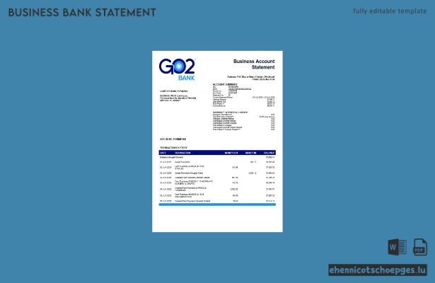 GO2-Firmenkontoauszug für Großbritannien (Word- und PDF-Beispiel)